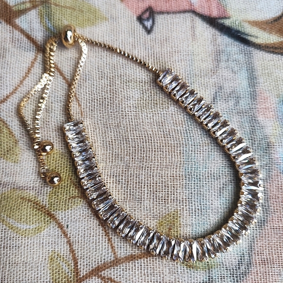 House of Harlow Gold Tone Clear Cubic Zirconia Baguette Bracelet Anklet Slider - Picture 3 of 11